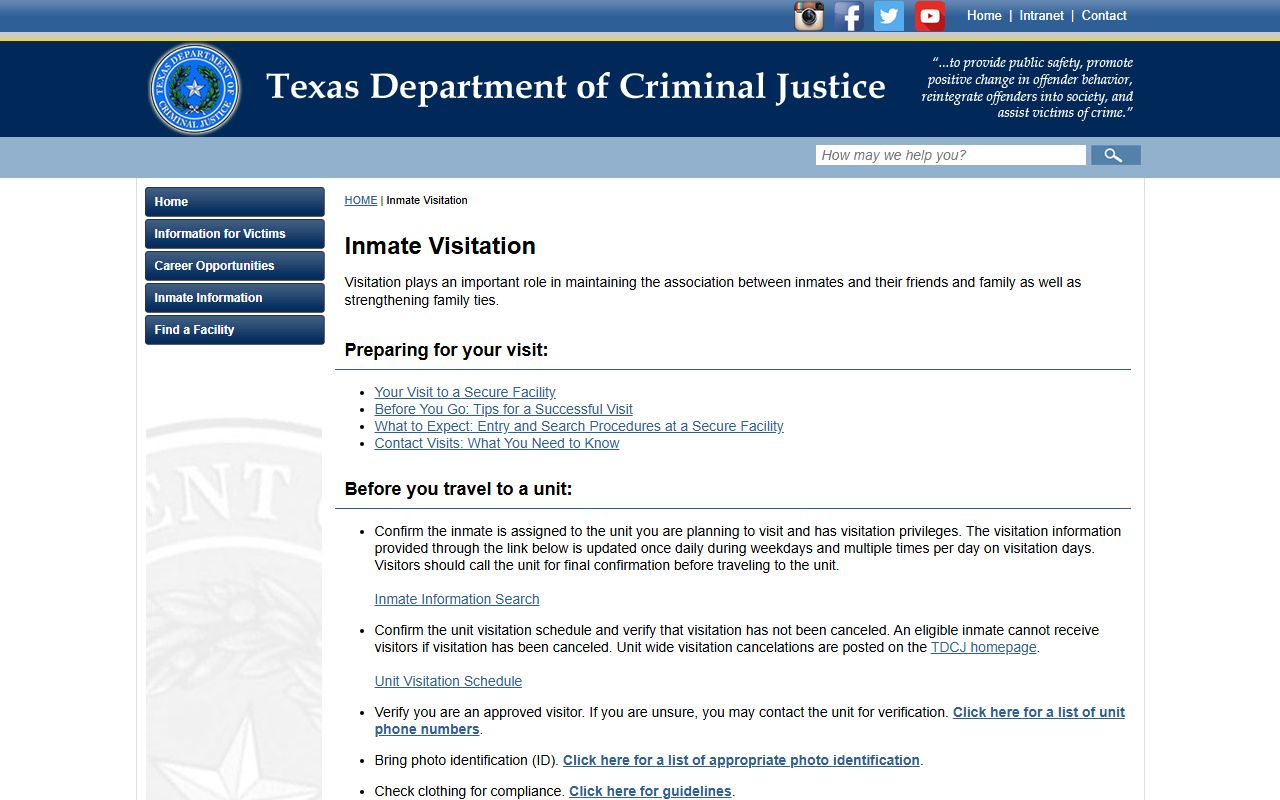 John Montford Unit TDCJ visitation instructions