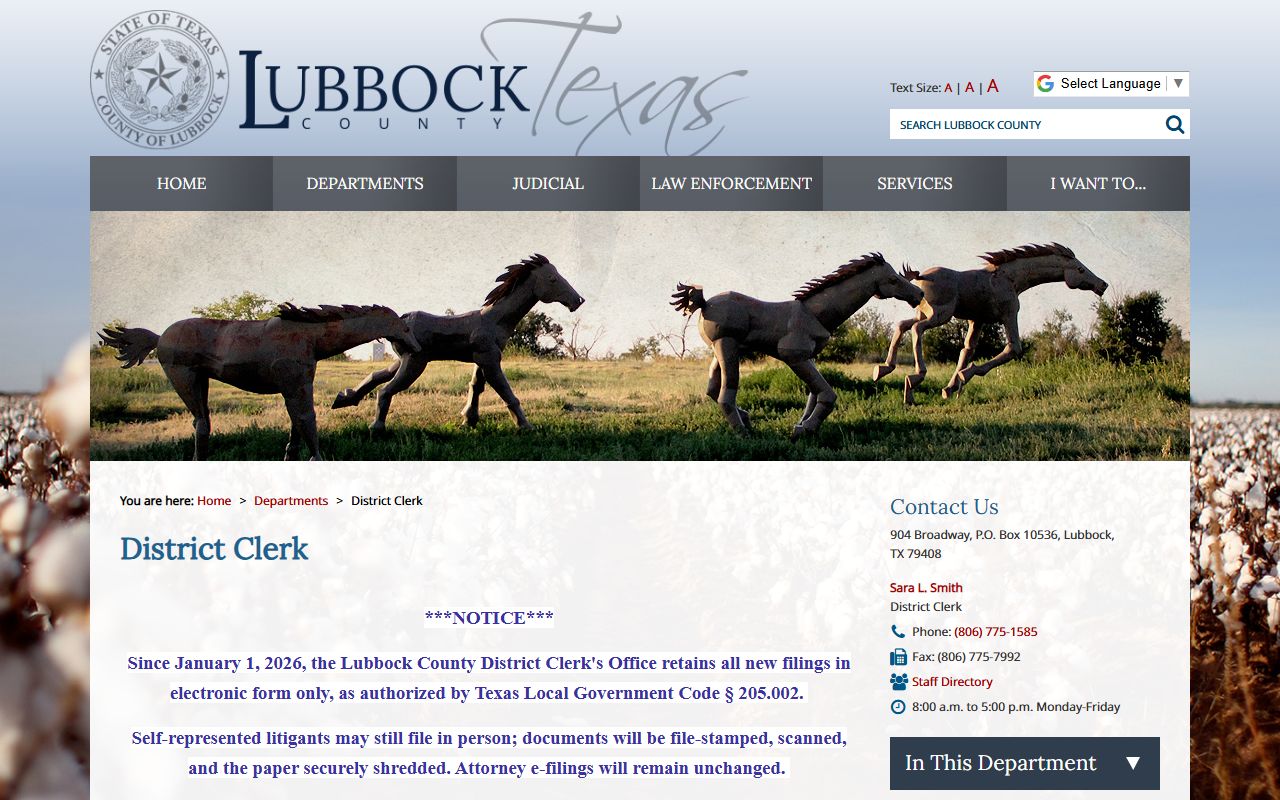 Lubbock County inmate population District Clerk court records page