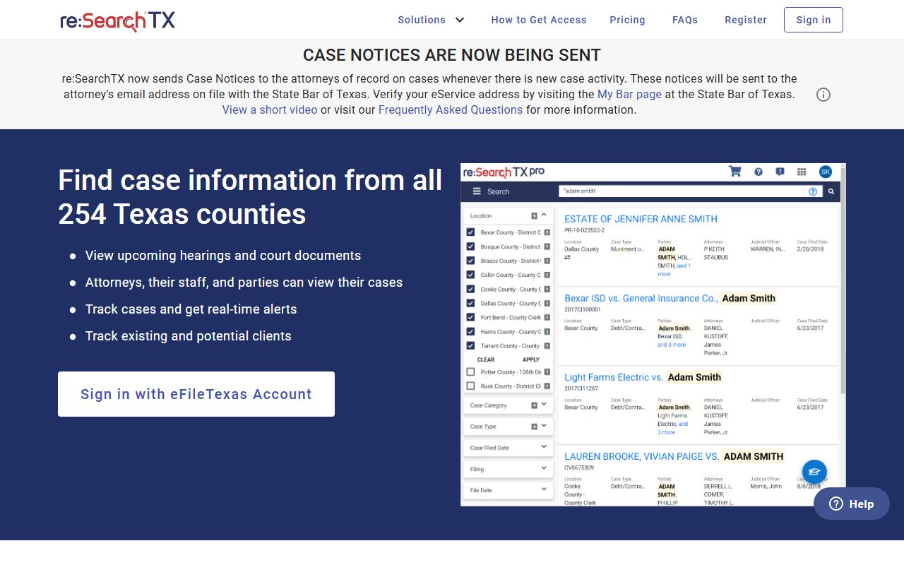 Texas re:SearchTX court records access portal